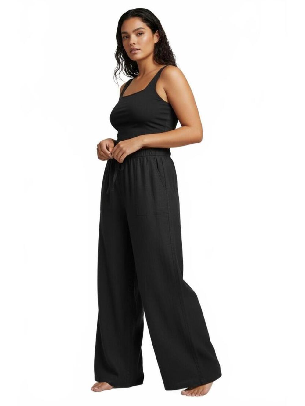 GAP Women's Pull-On Linen Pants, Black, Size XXL